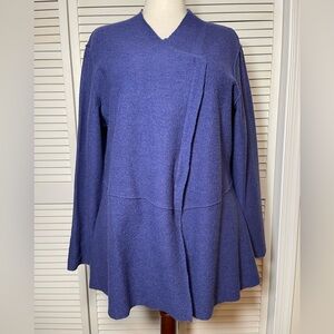 Eileen Fisher 100% Merino Wool Sweater Jacket Tunic Asymmetrical Zip Purple XL